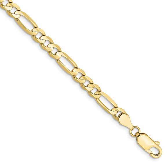 4.5mm, 10k Yellow Gold, Concave Figaro Chain Bracelet, 7 Inch - Picture 1 of 6